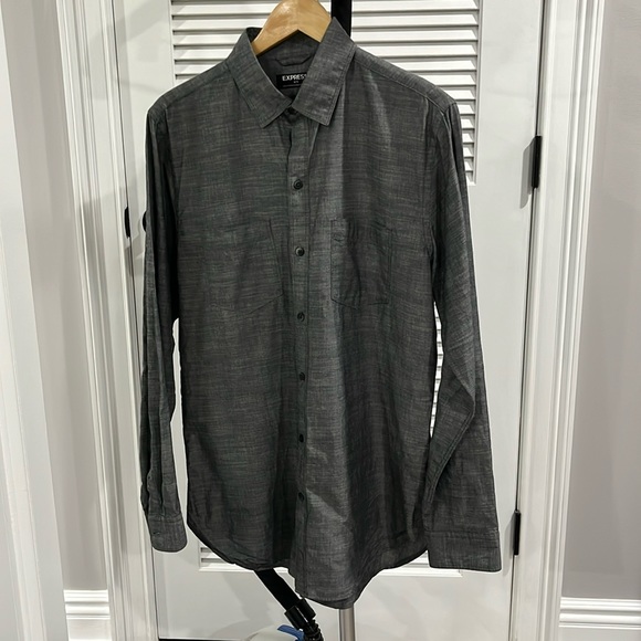 Gray Long Express Dress Shirt Casual Sz Medium - Picture 1 of 3